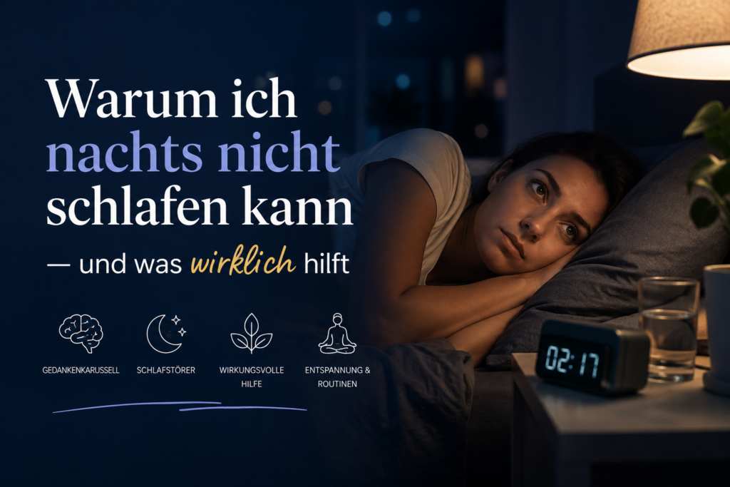 Person liegt nachts wach im Bett — Schlafprobleme und was wirklich hilft